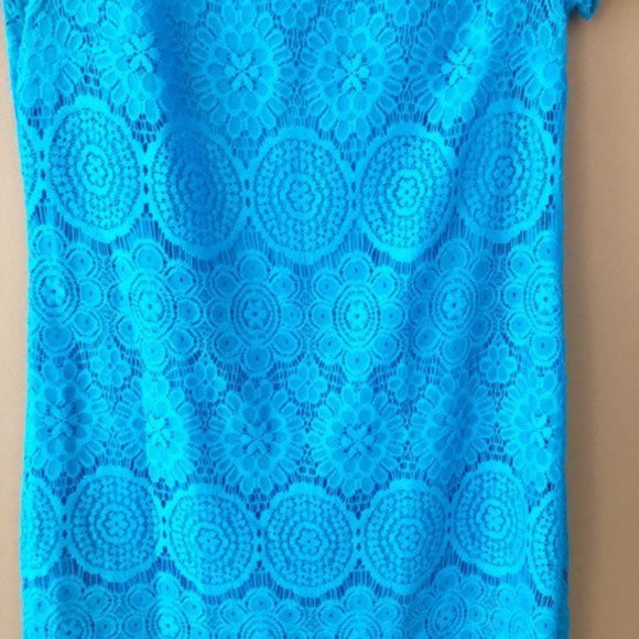 Laundry by Shelli Segal Blue Lace Eyelet Medallion Shift Dress Azul Blue 6 - Picture 5 of 10